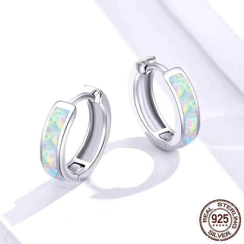 Opal Dangle Earrings Sterling Silver Boho Earrings,Circle Hoops,Gift for  Women