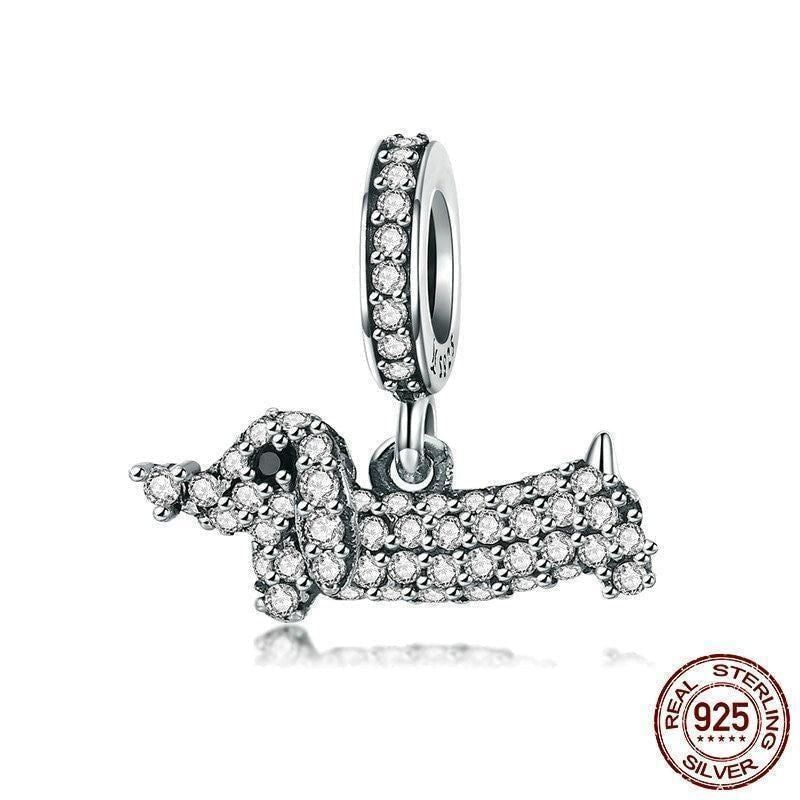 925 Sterling Silver Crystal Dog Dachshund Pendant Charm Jewelry