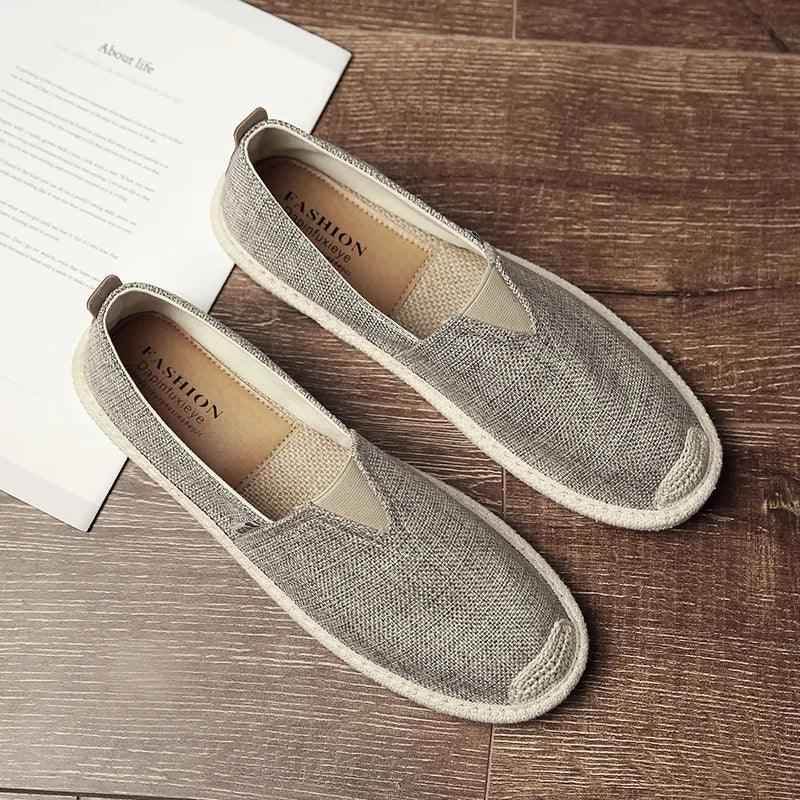 CCS320 Men s Casual Shoes Breathable Linen Canvas Flats Beige 39