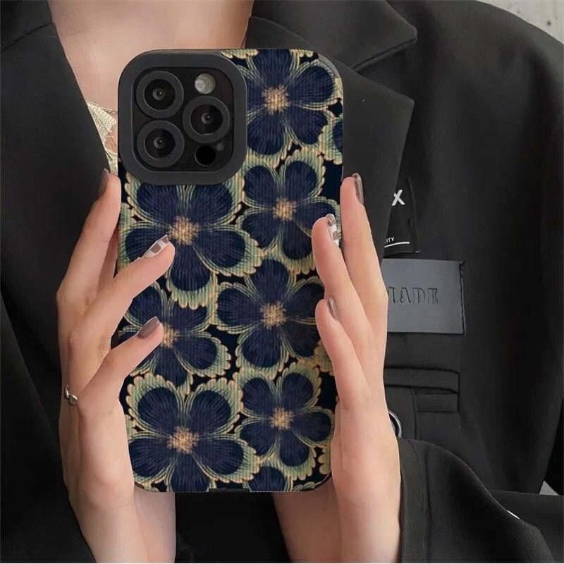 Iphone 12 Casesluxury Flower Geometric Leather Case For Iphone 14/13/12  Pro Max - Anti-scratch, Non-slip, With Ring Holder