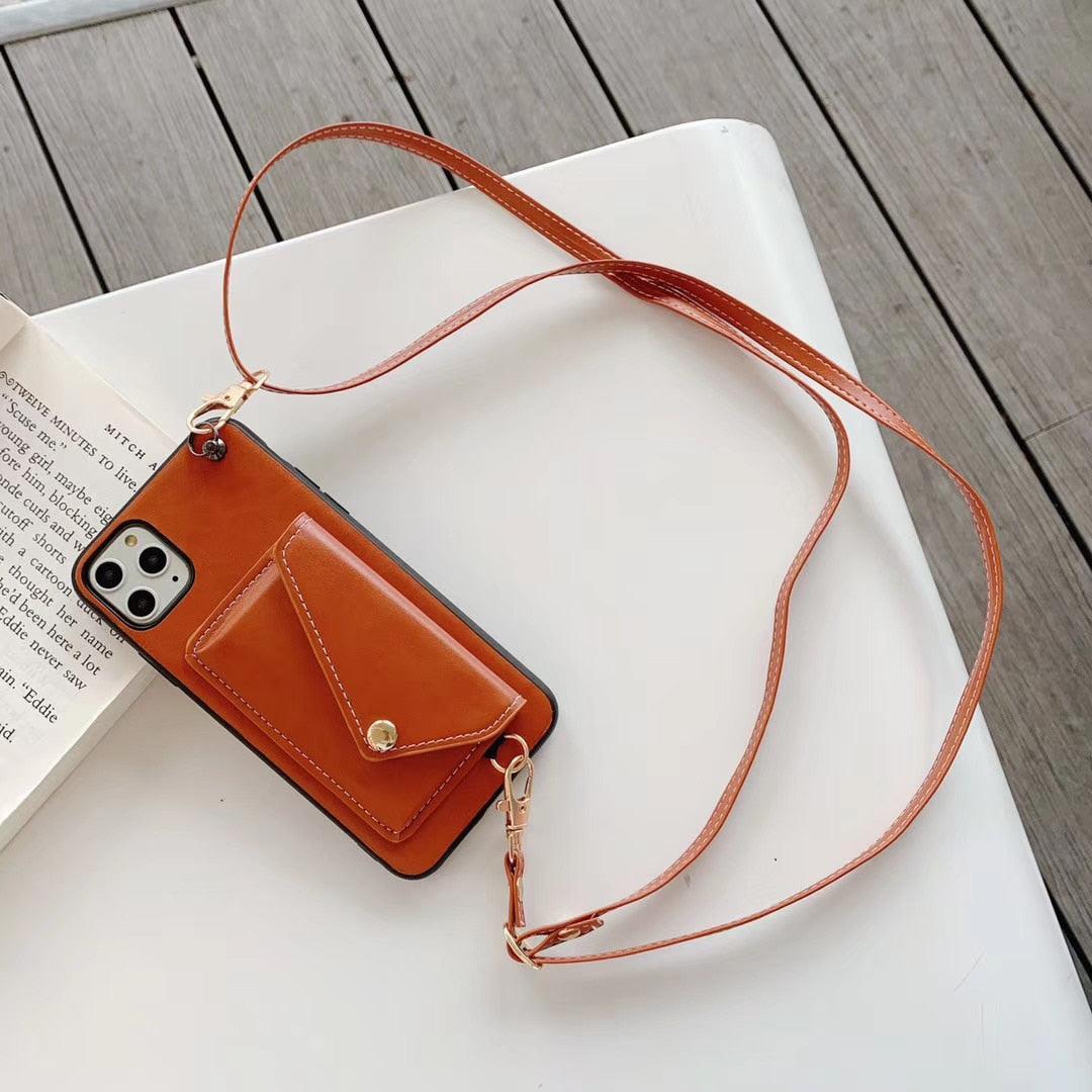 Luxury Wallet Bag Phone Case For iPhone 14 13 12 MINI 11 Pro XR XS Max 6 7  8 Plus Silicone Card Pocket Strap Cover With Lanyard