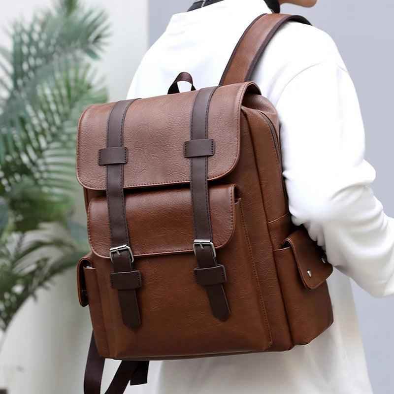 QHY975 Cool Backpack PU Leather Schoolbag For Teenagers Boys Touchy Style