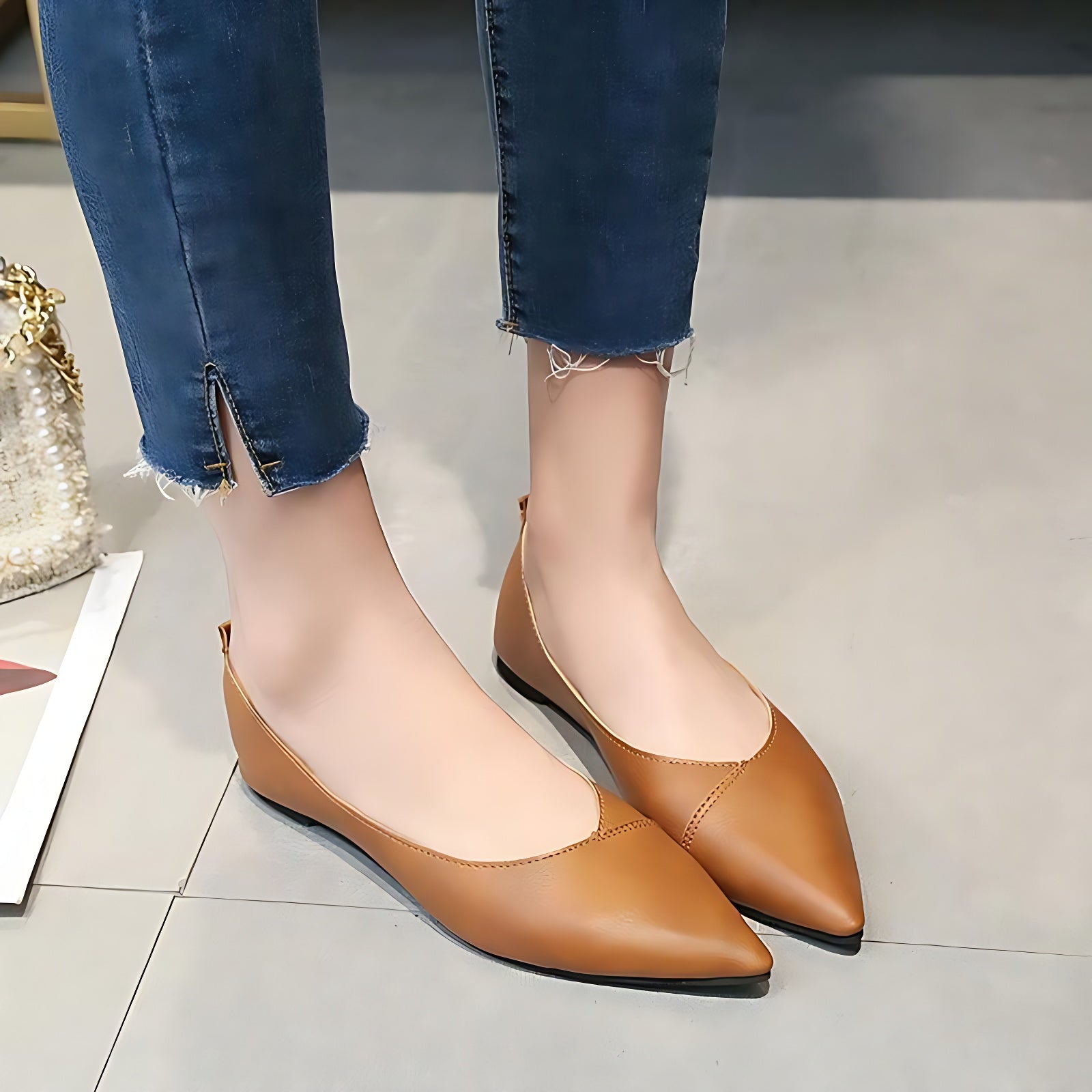 Women's Casual Shoes 2021 Soft PU Leather Ballet Flats Pointed Toe