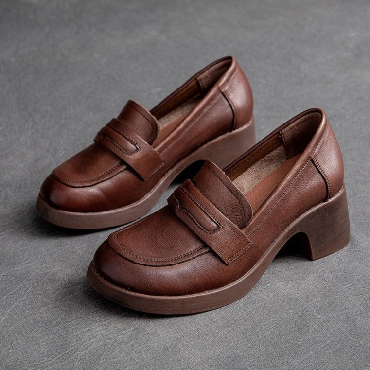 Handmade Women Brown Leather Shoes,low Thick Heel Shoes, Leather Pointed  Toes Shoes, Ladies Shoes,work Shoes,brown Tie Shoes -  Canada