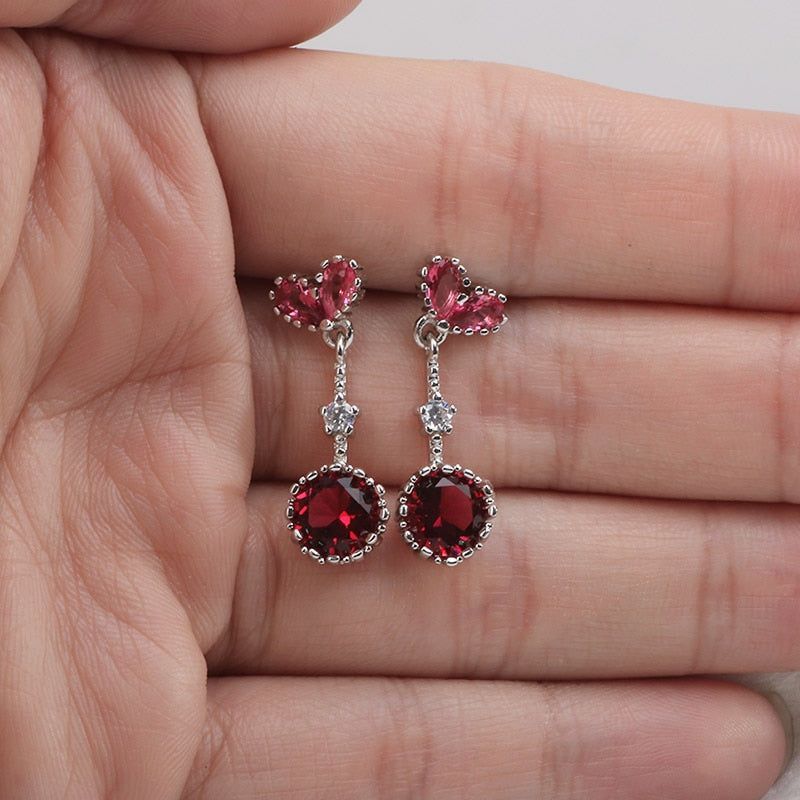 Red Ruby Earrings Silver