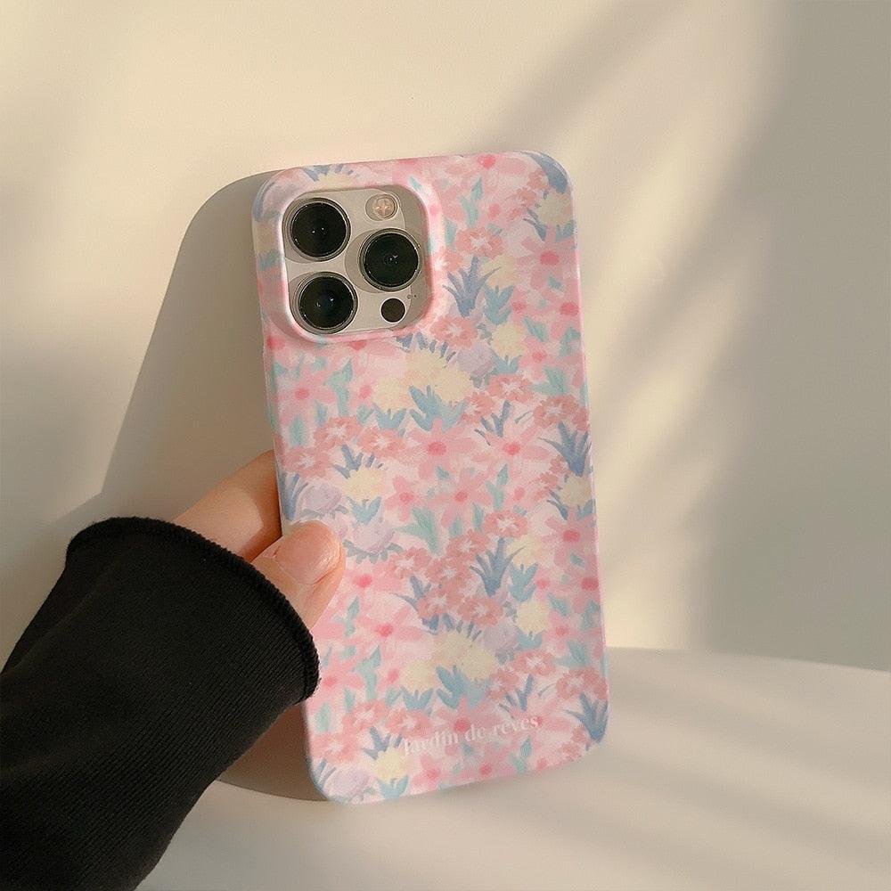 Luxury Conch Texture Cute Pink Flower Phone Case For iPhone 14