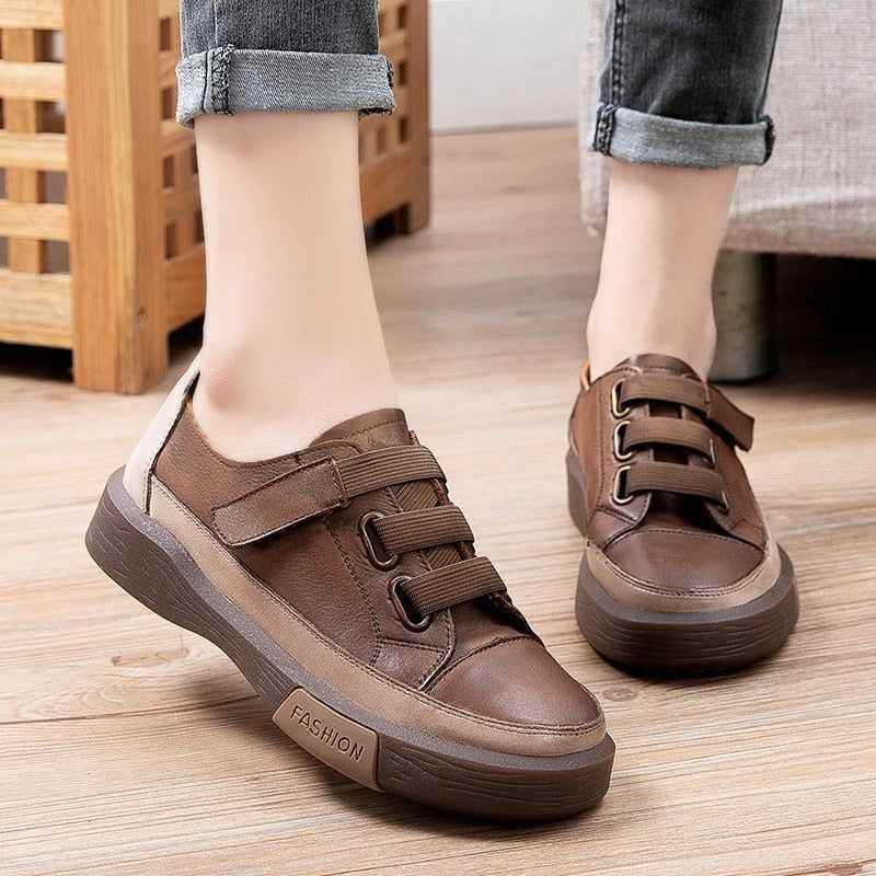 Leather Brown Vulcanized Sneakers Flats Women s Casual Shoes GRCL0227 Touchy Style