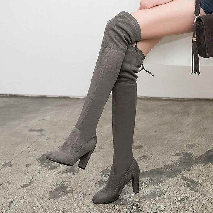 Women's Casual Shoes: Stretch Faux Suede Thigh High Heels - Touchy Style