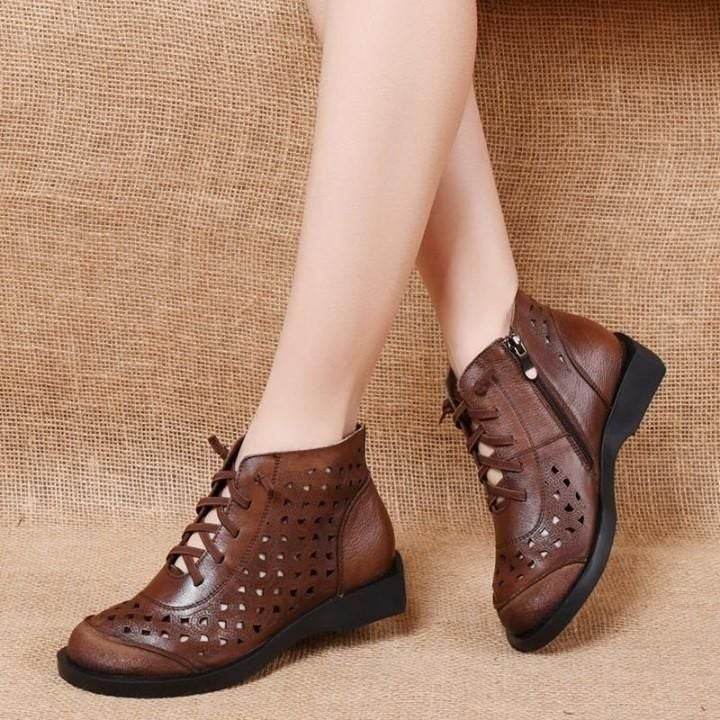 🔥 Women's Casual Shoes Soft Genuine Leather Ankle Boots Breathable Hollow Boots . | $79.55 <br /> - Touchy Style