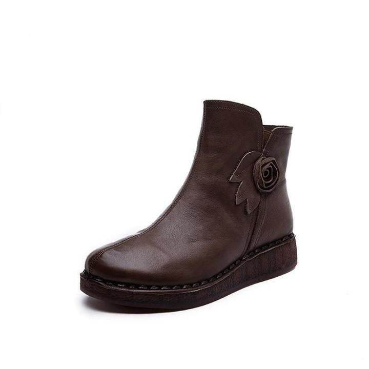 ⁌ Women's Casual Shoes Genuine Leather ladies ankle boots Vintage elegant Women's boots Brown Blac - Touchy Style