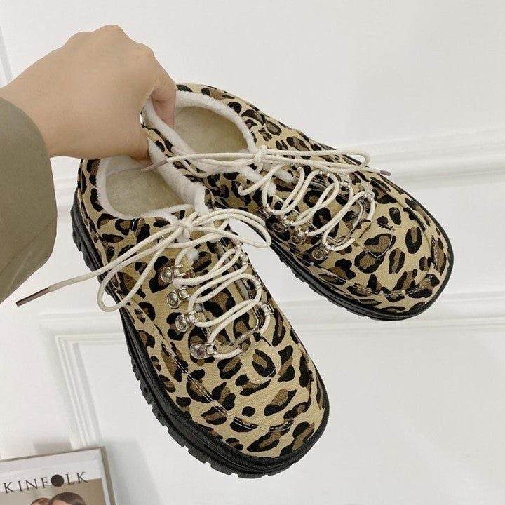 ⁌ Women's boots autumn winter new women's shoes high-top shoes women's Leopard British boots plus - Touchy Style