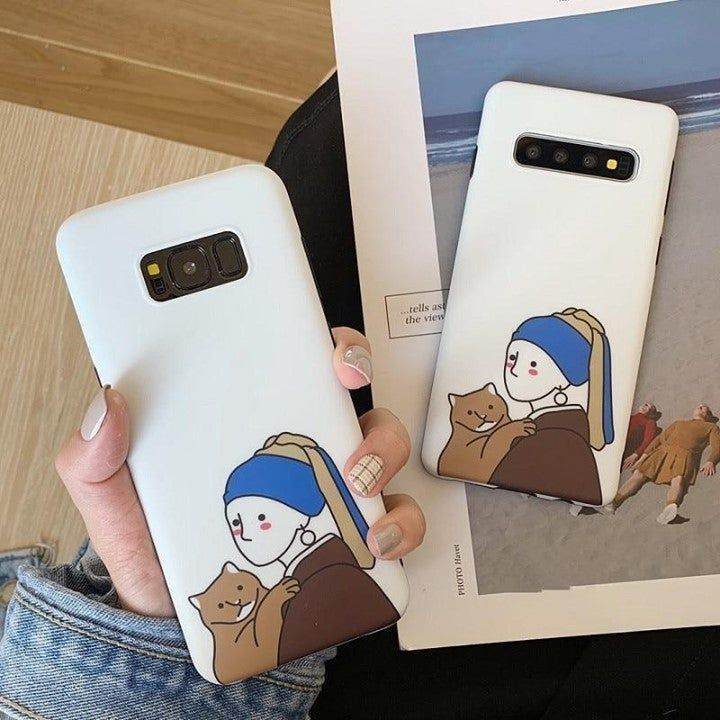 Girl Cat Paint Phone Case For Galaxy Note 10 9 8 S10 S8 S9 Plus - Touchy Style