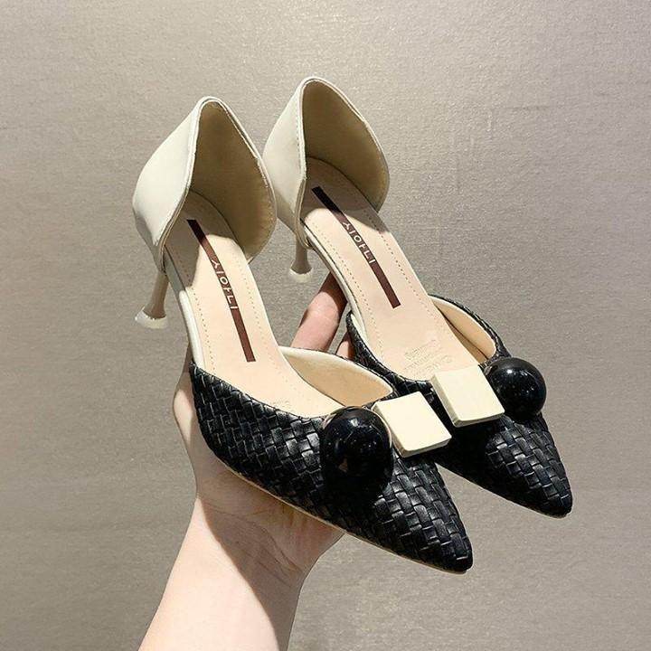 ✪ New 2021 Women pumps Elegant pointed toe leather office lady Shoes Spring Summer High heels Wedd - Touchy Style