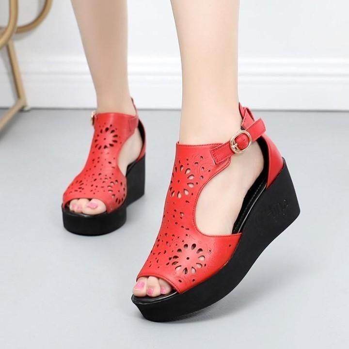 👟 $66.63 | Women's Casual Shoes 2021 Hollow Genuine Leather Sandals Sandals Platform Wedges Fashi - Touchy Style