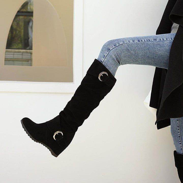 👟 $47.6 | Casual Shoes Women Suede Knee High Boots Fashion Folding Slip on Winter High Boots Casu - Touchy Style