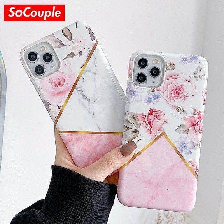 Marble Flower For iPhone XR X Xs 11 Pro Max 6 6s 7 8 plus - Touchy Style