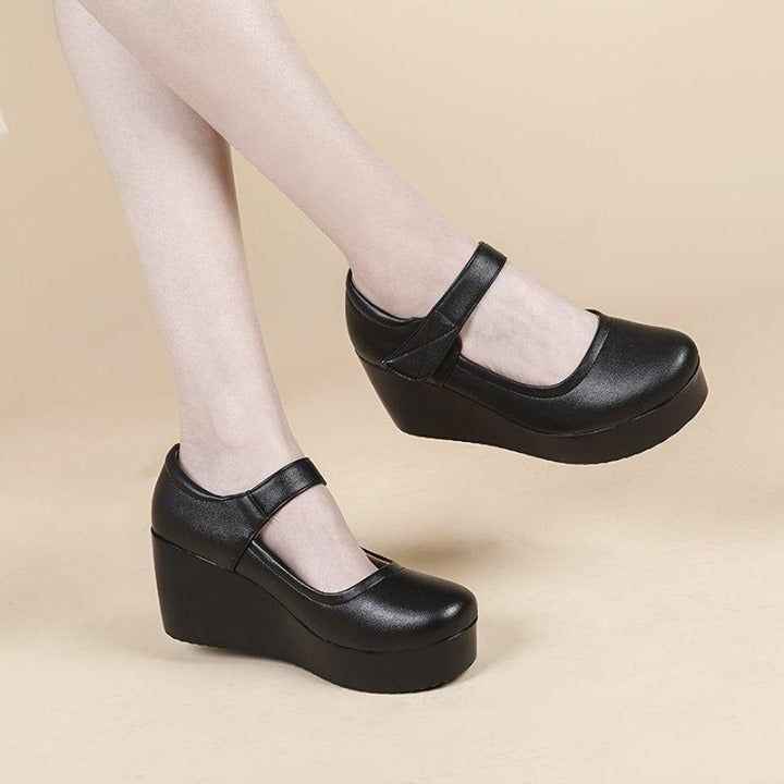 ☑️ $33.99 | Women High Heels Buckle Casual Shoes Woman Black Round Toe Mary Jane Shoes Platform