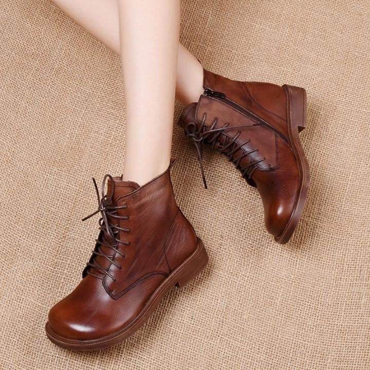 ? Women's Casual Shoes 2021 Genuine Leather British Retro Motorcycle Short Boots . | $86.89 <br / - Touchy Style