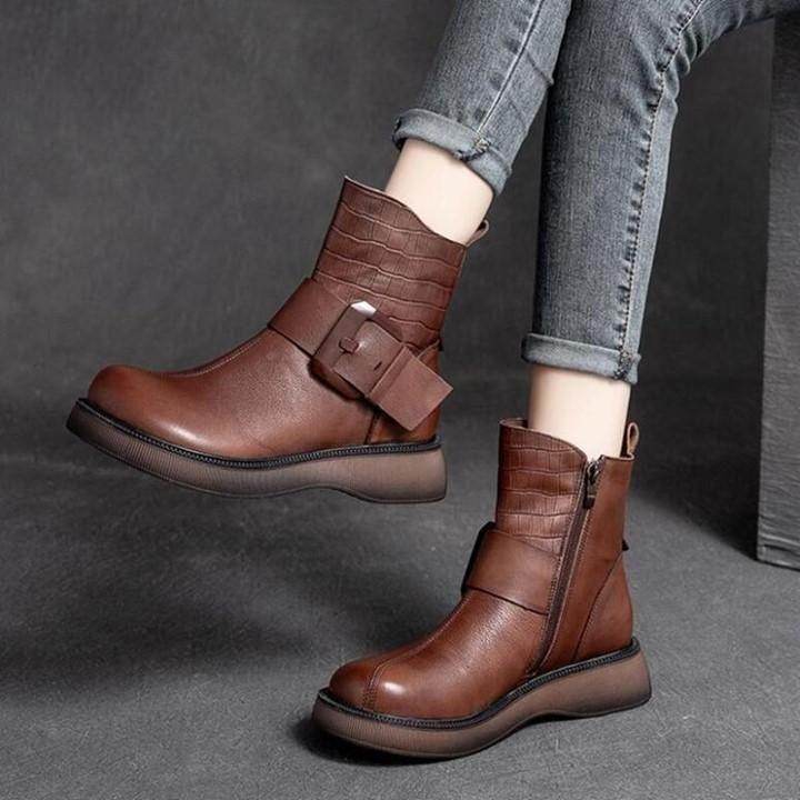 🔥 Women's Casual Shoes 2021 Genuine Leather Female Boots British Retro Motorcycle Boots . | $80.9 - Touchy Style