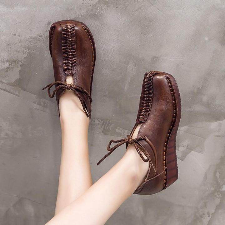 ☑️ $56.68 | Women's Casual Shoes Brown Handmade Leather Footwear Soft Wedges .<br />
----------- - Touchy Style