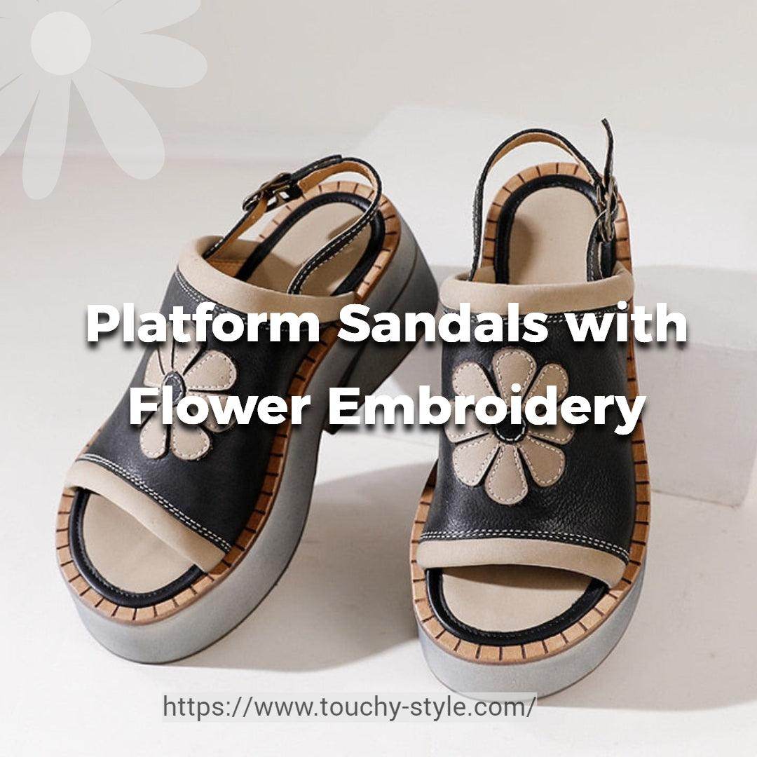 Platform Sandals with Flower Embroidery - Touchy Style