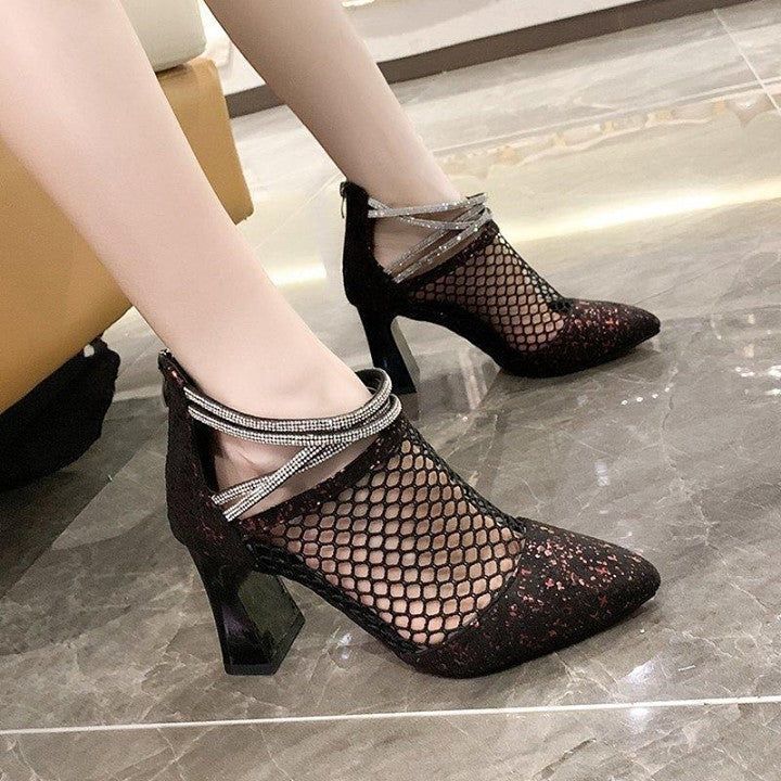 ⁌ Casual Shoes Fashion Women Pointed Toe Rhinestone Design High heels Back Zipper Fashion black Ai - Touchy Style .