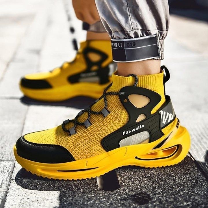 ⁌ Casual Shoes High-Top Sock Sneakers Flying Weaving Anti-Slippery Men Shoes Bow Bottom Platform F - Touchy Style .