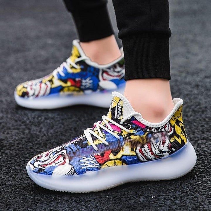 🔥 Casual Shoes New Graffiti Anime Casual Sneakers Rubber Sole High Elastic Men Running Shoes Free - Touchy Style .