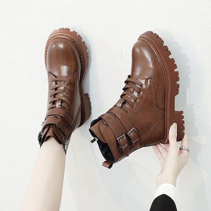 😍 Casual Shoes Winter black Boots Women Fashion Platform Ankle Boots Lace Up Combat Boots Woman W - Touchy Style .