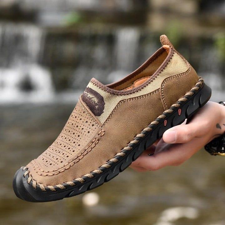 Classic Brown Leather Loafers for Men: Comfortable and Casual with a Geometric Twist - Touchy Style