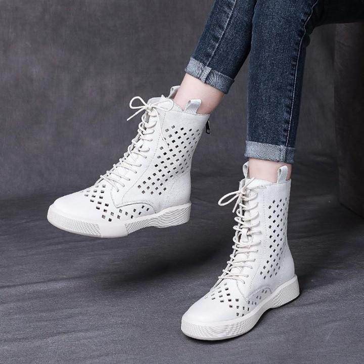 ⭕️ Women's Casual Shoes 2021 Ankle Boots Genuine Leather Med High Heel Cutout Breathable at $78. - Touchy Style