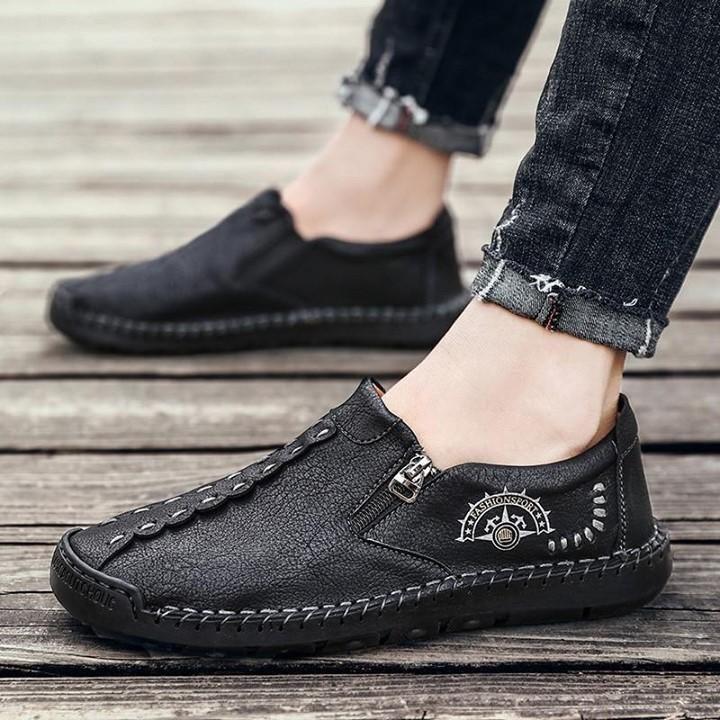 👟 $40.3 | JUNJARM New Casual Men Leather Shoes Men Loafers Shoes Split Leather Men Casual Shoes M - Touchy Style .