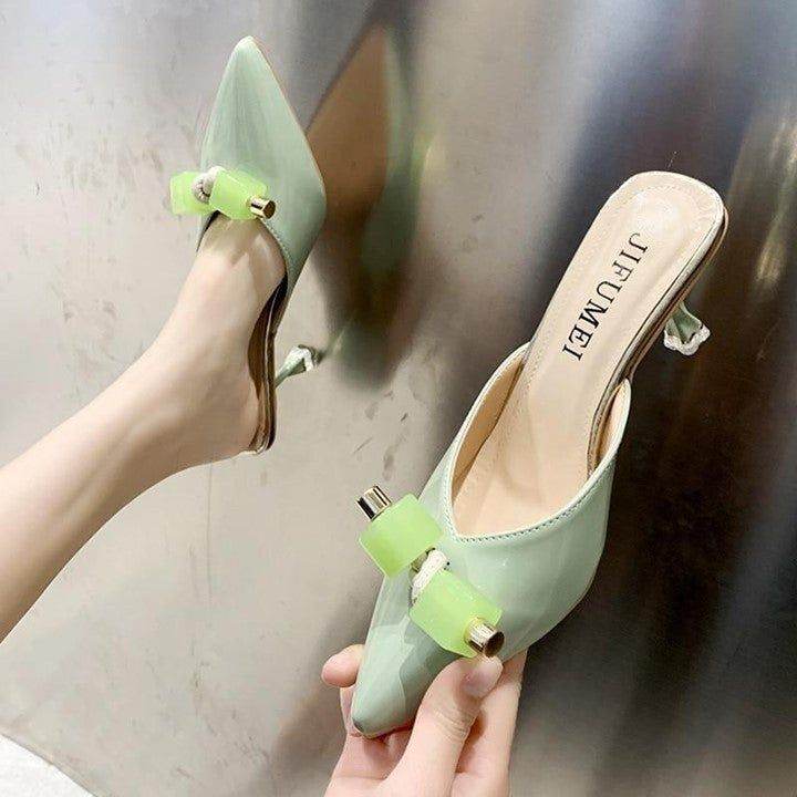 ⭕️ New Style Summer Slides Women 6cm Low High Heels Mules Shales Casual Beige Kitten Heels Slipp - Touchy Style