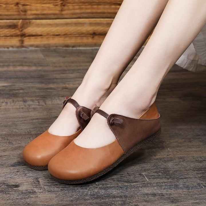 😍 Mixed Colors Genuine Leather Mary Janes Casual Shoes For Women Retro Shallow Summer Loafers Fla