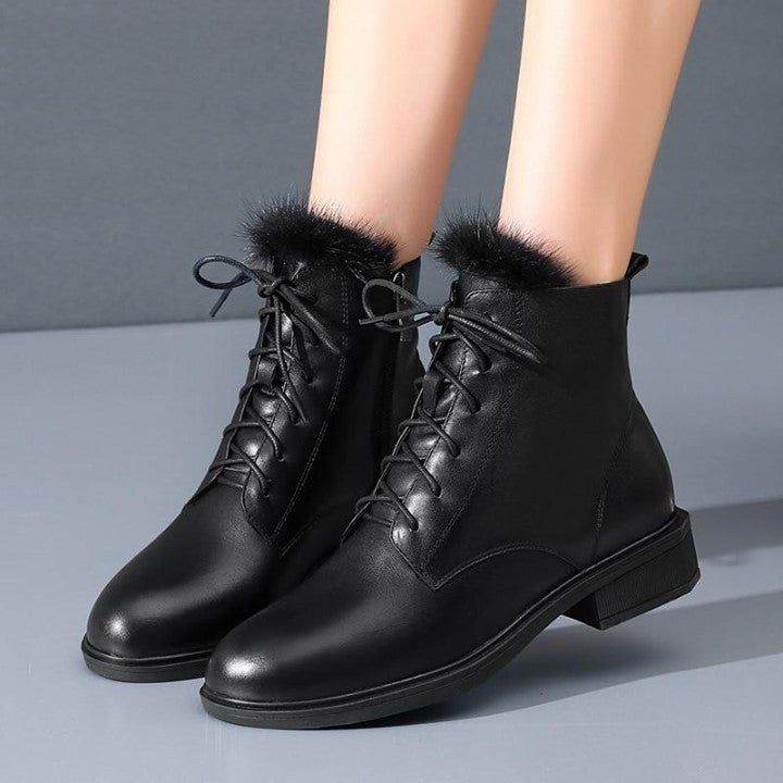 🔥 Casual Shoes Women's Boots 2020 Winter New Genuine Leather Warm wool Fur Snow Tooling Short Boo - Touchy Style