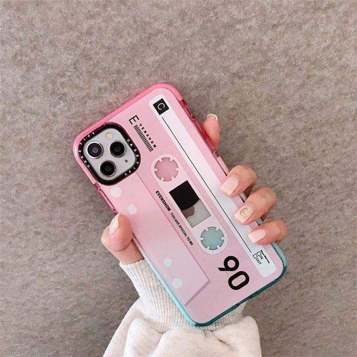 Retro Cassette Tape Gradient Phone Case for iPhone - Soft Silicone, Waterproof and Dirt-Resistant - Touchy Style