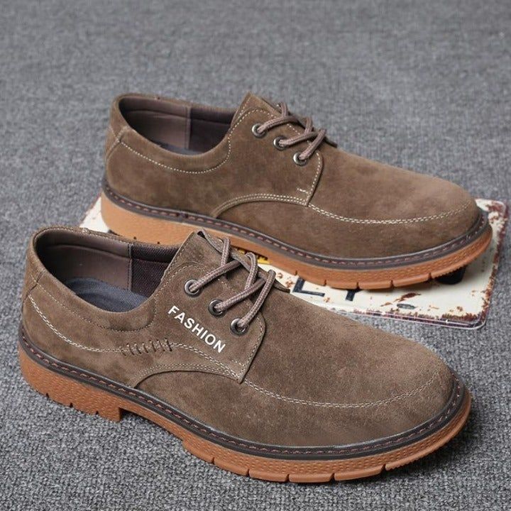 😍 Genuine Suede Leather Casual Shoes Men British Style Work Safety Shoes Low-Top Non-Slip Wear-Re - Touchy Style .