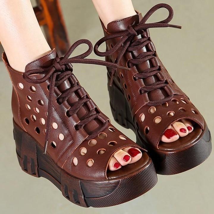 Open Toe Genuine Leather Summer Cool Boots For Women's - Touchy Style .