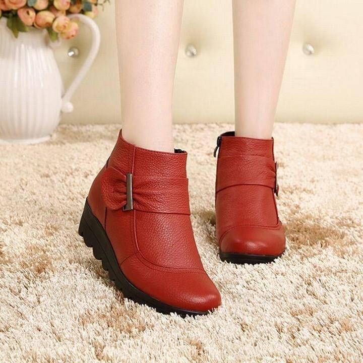 Red Brown Leather Warm Boots For Women's - Touchy Style .