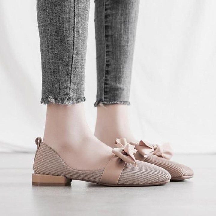 🔥 Square Toe Low heel flat shoes female autumn 2020 new fashion bow lazy flat fashion Comfortable - Touchy Style