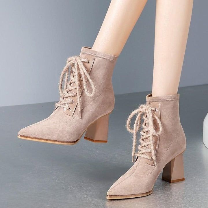 ⁌ Women Boots Fall Winter Warm Short Ankle Boots Pointed Toe Slip On Wedges 7cm Heel Non-Slip Shoe - Touchy Style .