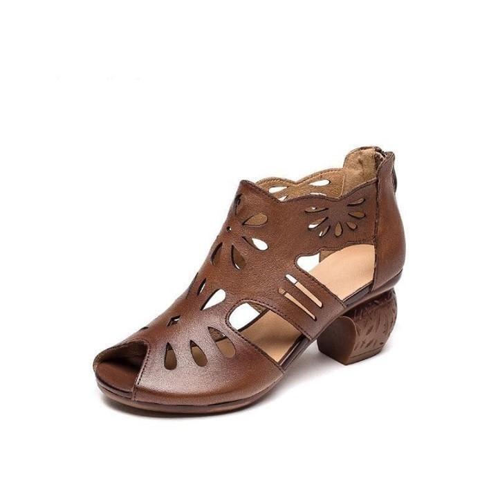 🔥 Women's Casual Shoes manual Genuine Leather With heel Women's shoes Leisure style Brown Apricot - Touchy Style .