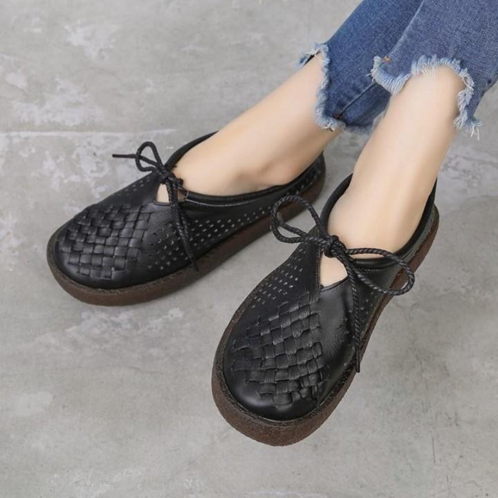 ✪ Women's Casual Shoes Women Flat Shoes Lace Up Moccasins Soft Genuine Leather Ladies Shoes Handma - Touchy Style .