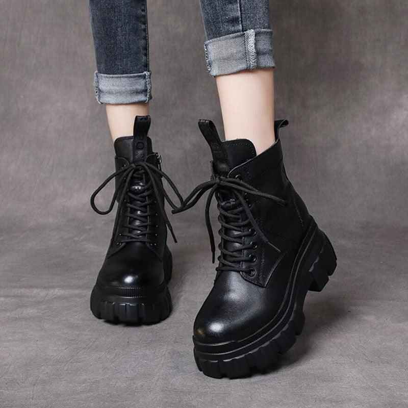 BLACK LEATHER ANKLE BOOTS