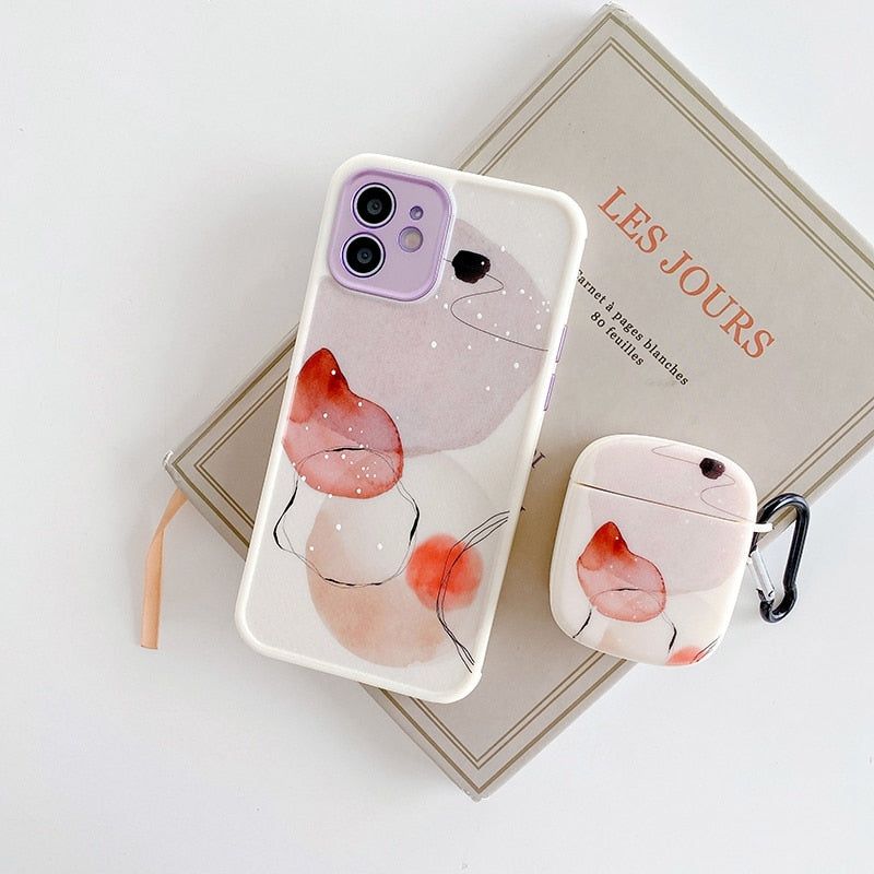 2-Piece Set: Red Paint Cute Phone Case &amp; Earphone Cover for AirPods 1/2/Pro - Compatible with iPhone 12, 11 Pro Max, XR, XS, X, 7, 8 Plus - Touchy Style