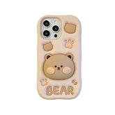 3D Bear Hidden Holder Cute Phone Case for iPhone 11, 12, 13, 14, 15 Pro Max, XS, XR, X, 7, 8 Plus - Touchy Style .