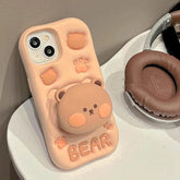 3D Bear Hidden Holder Cute Phone Case for iPhone 11, 12, 13, 14, 15 Pro Max, XS, XR, X, 7, 8 Plus - Touchy Style