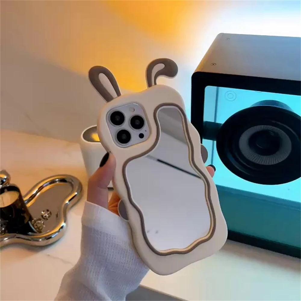 3D Cute Rabbit Ear Mirror Phone Cases For iPhone 15 14 13 11 12 Pro Max XS XR X 7 8 Plus Cartoon Shockproof Cover - Touchy Style