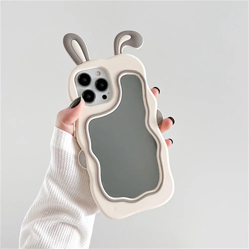 3D Cute Rabbit Ear Mirror Phone Cases For iPhone 15 14 13 11 12 Pro Max XS XR X 7 8 Plus Cartoon Shockproof Cover - Touchy Style