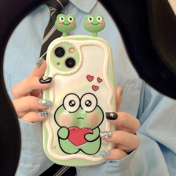 3D Ears Frog Cute Phone Cases - Wave Edge - For iPhone 15 Pro Max, 14, 13, 11, 12 - Touchy Style